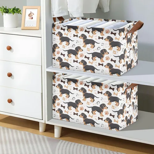 Vista 7 de Duchshund Dog Cute Bones Decorative Foldable Baskets Decorative Storage Bins with Handles Closet Cloth Gift for Closet Cloth Gift cajas