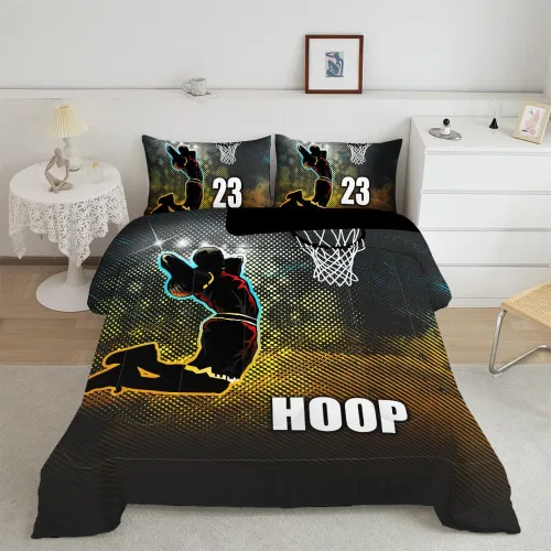 Vista 18 de Juego de edredón de baloncesto personalizado para niños y adolescentes, ropa de cama de estadio de baloncesto, decoración de dormitorio, juego