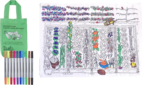 Vista 7 de eatsleepdoodle Mantel individual de frutas y verduras en su propia bolsa de algodón para colorear, cuenta con un divertido mantel individual