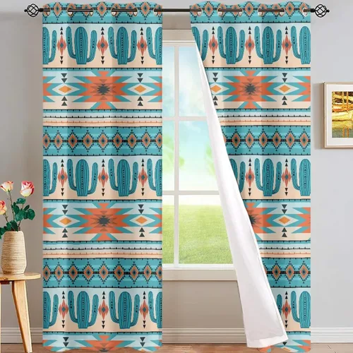 Vista 16 de FUSURIRE Abstract Geometry Print Window Curtain Panels 63 inch Long, Native American Western Window Treatment Grommet Room Darkening Curtains