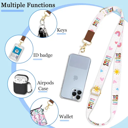 Vista 4 de Cordón cruzado para teléfono celular con correa para la muñeca, cordones para teléfono alrededor del cuello, correa ajustable para teléfono, cordón