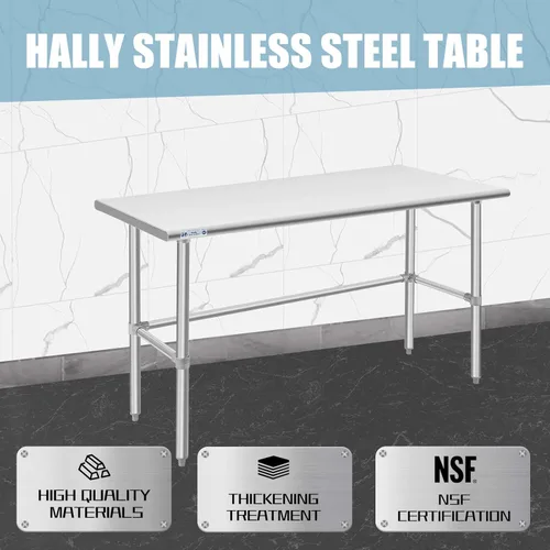 Vista 5 de HALLY Mesa de acero inoxidable de base abierta de 30 x 60 pulgadas, mesa de trabajo y preparación comercial resistente NSF con patas galvanizadas