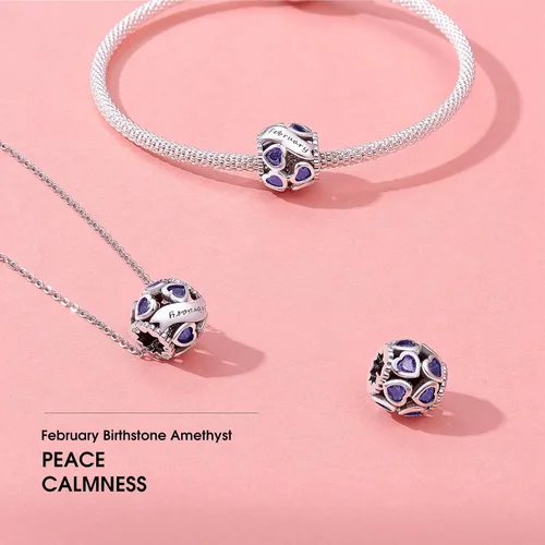 Vista 5 de Abalorio de plata de ley 925 con piedra natal de Ningan, abalorio de corazón para pulseras y collares, regalo de cumpleaños para mujeres y niñas