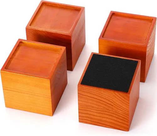 Juego de 4 elevadores de muebles de madera maciza de 4 pulgadas, elevadores cuadrados de sofá resistentes, bloques de madera marrón para marco de