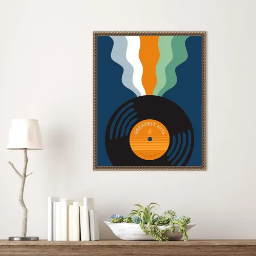 Vista 6 de Amanti Art Framed Canvas Wall Art 20x16 Retro Mixtape And Vinyl III by Laura Marr, Framed Wall Art Canvas, Abstract Artwork, Traditional Decor