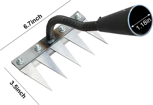 Vista 2 de Ironrake - Rastrillo de hierro resistente, 1 rastrillo de hierro para jardinería y deshierbe con 5 púas de metal, rastrillo de deshierbe