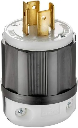 Leviton 2411 conector de bloqueo de 20 A, de 125/250 V, NEMA L14-20P, 3P, 4W, de grado industrial, toma a tierra, blanco y negro