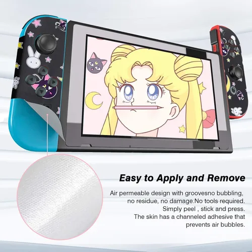 Vista 6 de DLseego Calcomanía para Switch Skin Pretty Pattern Full Wrap Skin Protective Film Sticker Design para Switch-Black Sailor Moon