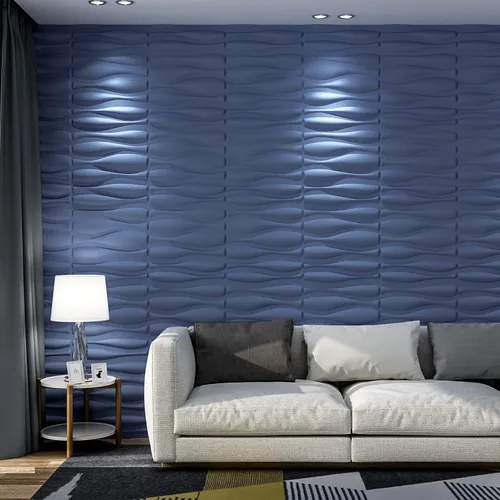 Vista 3 de Art3d Panel de pared 3D de PVC azul marino, cubierta de estilo ondulado, 32 pies cuadrados, para decoración de pared interior en sala de estar