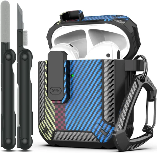 Vista 39 de RFUNGUANGO Funda para AirPod de 2ª generación con kit de limpieza, armadura protectora de carcasa dura militar con bloqueo para funda de carga