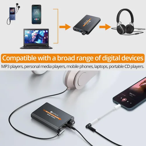 Vista 4 de Neoteck Amplificador Portátil de Auriculares de 3.5mm con Interruptor de Ganancia de Dos Etapas, 16-300 Ohm, Superficie Mate de Aluminio