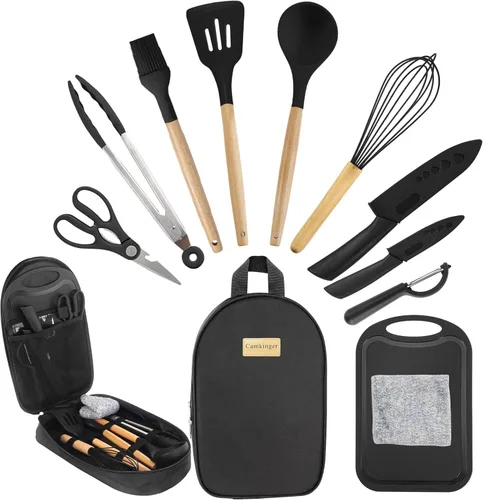 Vista 9 de Camping Accessories Kitchen Cooking Utensils Set - Portable Outdoor Camp Cookware Set, Silicone Camper Essentials Gear Must Have Supplies for Travel