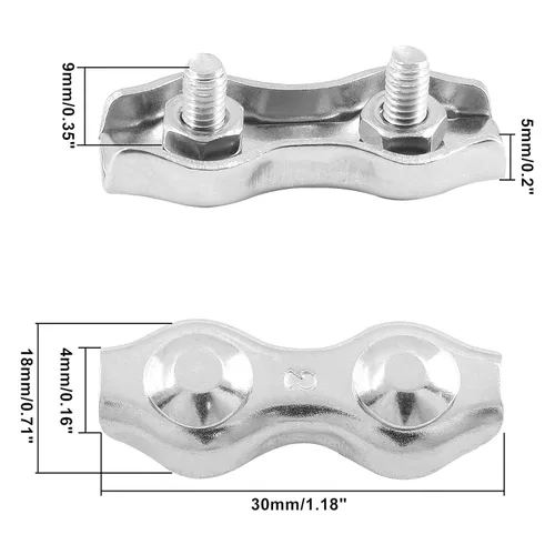 Vista 3 de Bonsicoky 10 clips de cuerda de alambre dúplex de acero inoxidable M2, abrazadera de cable de doble perno dúplex para cable de alambre de 1/16