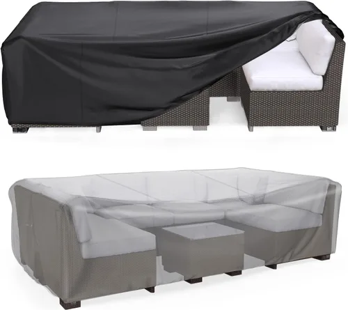 Vista 10 de Mrrihand Fundas resistentes para muebles de patio, fundas para muebles de exterior, juego de sofá modular impermeable, juego de mesa de patio