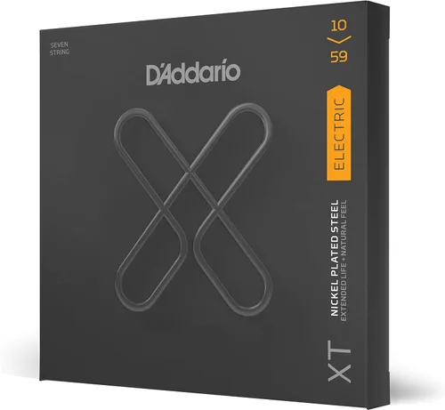 D'Addario Cuerdas para guitarra eléctrica, XT con revestimiento de níquel, XTE1059, calibre ligero regular 10-59, juego de 7 cuerdas, paquete de 1