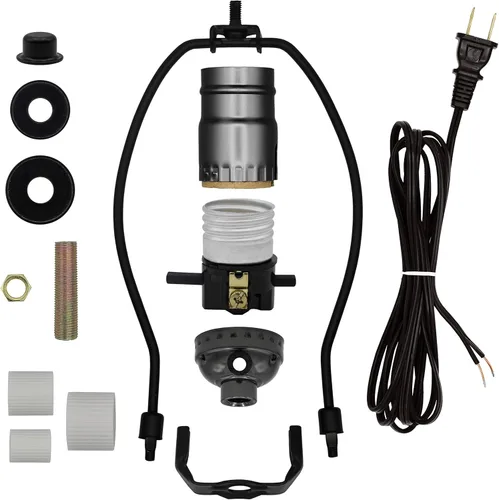 Kit de lámpara Creative Hobbies para botellas de licor, botellas de vino - Incluye todos los adaptadores, enchufe, cable y arpa (negro)