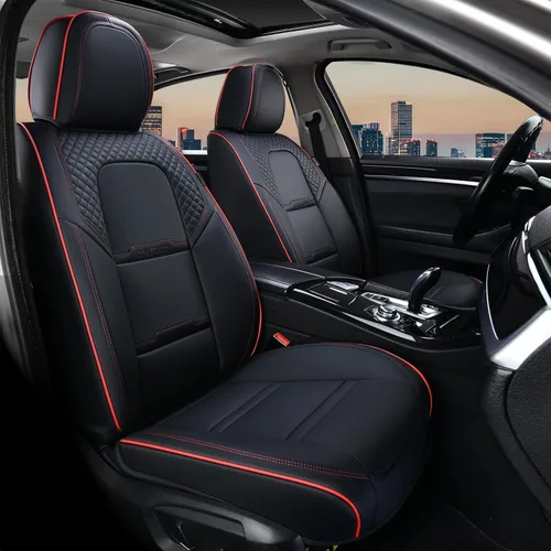 Vista 13 de Coverado Fundas de asiento delantero de automóvil, 2 piezas, protector de asiento de automóvil con soporte lumbar y reposacabezas extraíble, cojín
