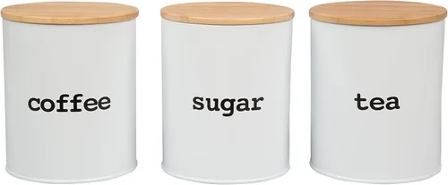 Vista 6 de Good Cooking Juego de recipientes de cocina con tapas de bambú herméticas, 3 recipientes de almacenamiento de alimentos para café, té y azúcar