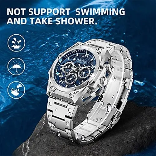 Vista 5 de MEGIR Reloj de pulsera para hombre, de acero inoxidable, impermeable, analógico, de cuarzo, para hombre