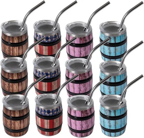 Vista 9 de Vaso de chupito de 3 onzas con popote y tapa, de acero inoxidable de colores, vasos de sublimación de doble pared con aislamiento al vacío, juego