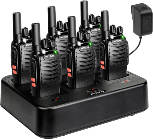 Estuche de 6, Retevis H-777 Walkie Talkies para Adultos de Largo Alcance, Radios Bidireccionales Recargables, con Cargador Multi-Unidad de 6 Vías,