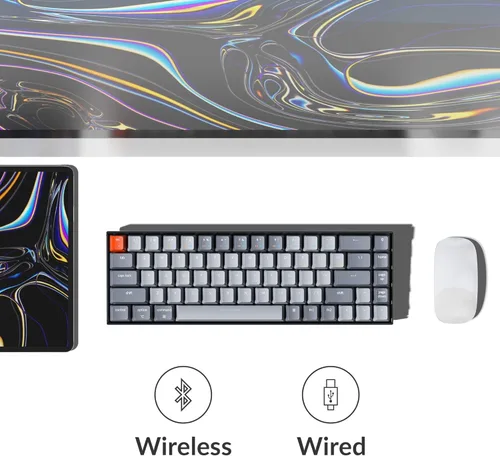 Vista 5 de Teclado mecánico Keychron K6 65% compacto de 68 teclas, teclado inalámbrico para juegos con retroiluminación RGB, Bluetooth 5.1/USB-C con cable