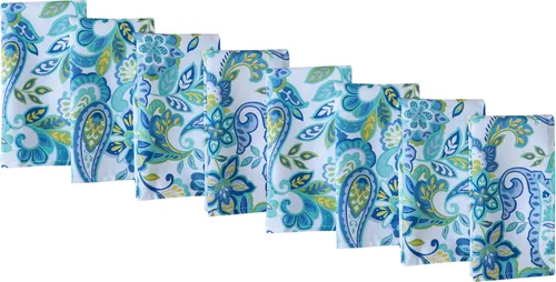 Newbridge Juego de 8 servilletas de tela, diseño de cachemira azul mediterráneo, resistentes al agua y a las manchas para interiores y exteriores,