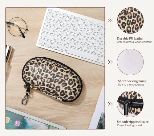 Vista 3 de MoKo Estuche de gafas de sol con mosquetón, unisex PU a prueba de golpes, protección de viaje gafas de transporte estuche de almacenamiento de gafas