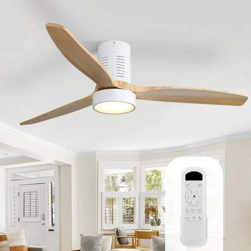 Vista 9 de Sofucor Ventiladores de techo de 52 pulgadas con luces y control remoto, moderno ventilador de techo empotrado de perfil bajo, 3 aspas de madera