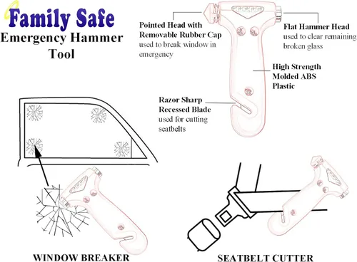 Vista 2 de Family Safe Herramienta de escape de emergencia 3 en 1 - Cortacristales para cinturón de seguridad