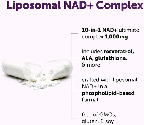 Vista 3 de Micro Ingredients Liposomal NAD+ Ultimate Complex 1,000 mg 60 cápsulas vegetales Fórmula NMN Pathway 10 en 1 con resveratrol, glutatión