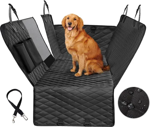 Vailge Hamaca de coche para perro, 100% impermeable con ventana de malla, evita arañazos y fundas antideslizantes para asiento trasero