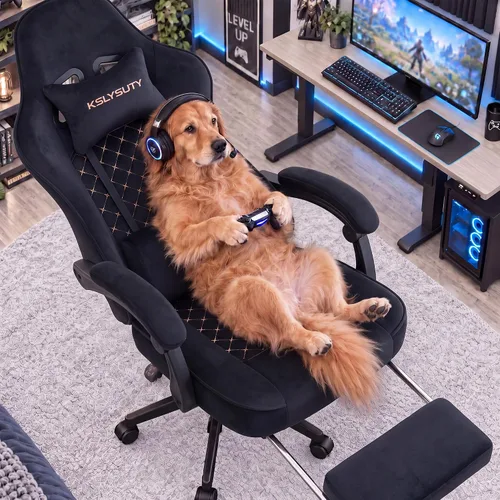 Silla de escritorio para juegos para computadora, silla de oficina ergonómica de respaldo alto con reposapiés y soporte lumbar, sillas giratorias