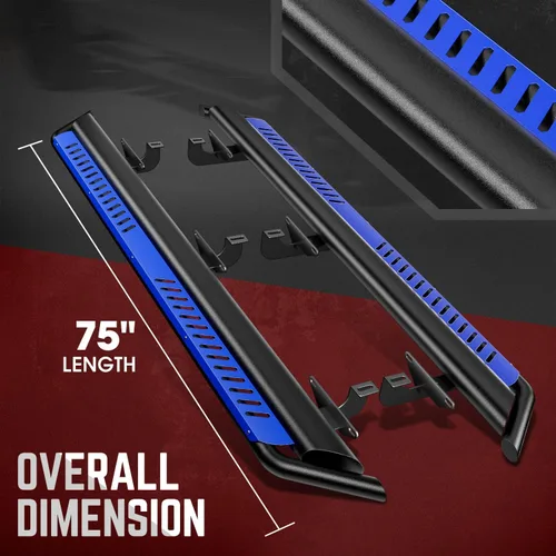 Vista 3 de DNA MOTORING Estribos de 7 pulgadas con peldaños caídos compatibles con Wrangler JL Unlimited 4-Dr 18-22, barras Nerf de acero inoxidable azul