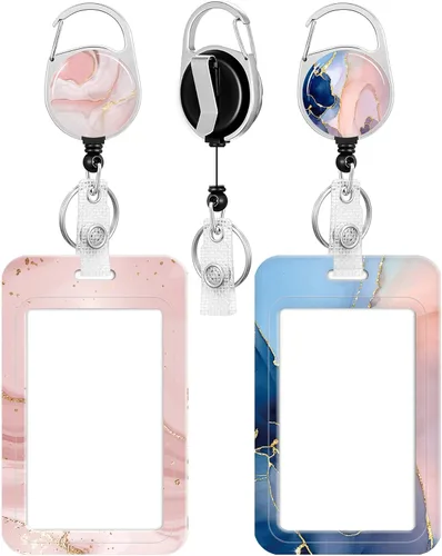 Vista 9 de Paquete de 2 portatarjetas y carrete retráctil resistente, soportes para tarjetas de identificación con clip retráctil para enfermeras, profesores