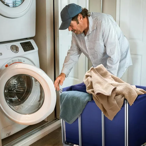 Vista 8 de Carrito de lavandería comercial con ruedas, gran rodillo de 11.35 bushels con cesta desmontable forrada en lona impermeable, acero inoxidable