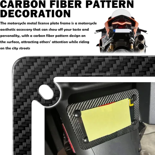 Vista 3 de Kit de marcos para matrícula de motocicleta, soporte de marco de matrícula de motocicleta de acero inoxidable con patrón de recorte de fibra