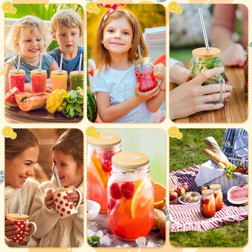 Vista 7 de Sieral Tapas de bambú para frascos de 2.756 in con agujero para pajilla, tapas reutilizables de madera para tarros de cerveza, cubierta de conservas