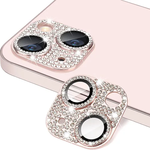 Vista 43 de Protector de lente de cámara para iPhone 13 & iPhone 13 Mini, brillante con diamantes de imitación 3D con purpurina, cubierta de cámara de vidrio