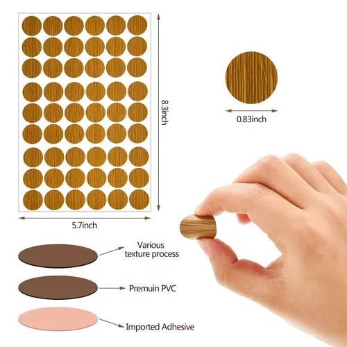 Vista 4 de Tenare 648 piezas calcomanías adhesivas para cubrir agujeros de tornillos, calcomanías de veta de madera para muebles, 12 colores, impermeables