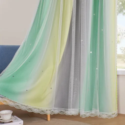 Vista 47 de XiDi Cortinas rosas y grises para dormitorio de niñas, calcomanías de pared de unicornio, cortina verde, cortinas de oscurecimiento de habitación