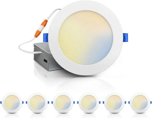 Vista 12 de ECOELER Luz de techo empotrada LED de 6 pulgadas 5CCT con luz nocturna, luz de oblea delgada sin lata de 12W 1050Lm, luz empotrada regulable y con 5