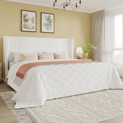 Vista 38 de SHA CERLIN Base de cama tapizada de terciopelo de tamaño matrimonial con cabecera de ala capitonada de canal vertical, soporte de listones