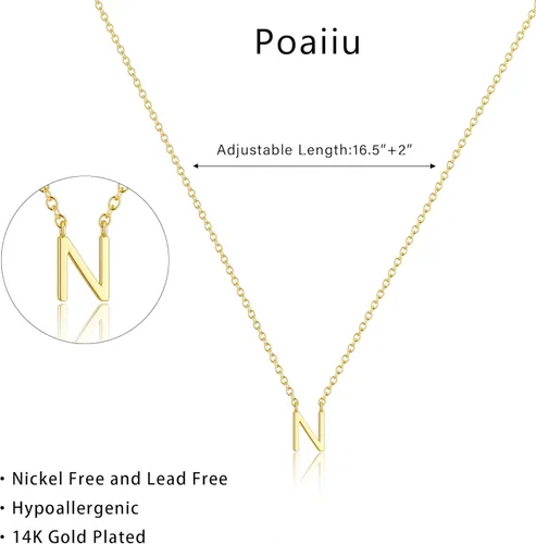 Vista 5 de Collar con inicial para mujer, chapado en oro de 14 quilates, delicado collar con dije de inicial, gargantilla simple y a la moda, collar