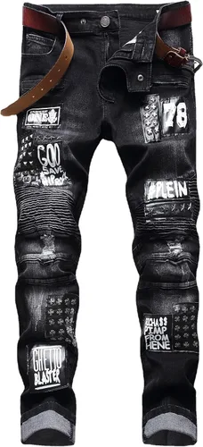 Liuhond Skinny Slim Fashion - Jeans elásticos de motociclista de Hip Hop con agujeros rectos rasgados.