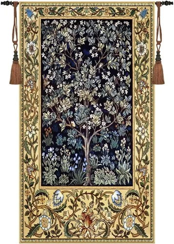 Aubelin Tapiz largo azul William Morris Árbol de la Vida Bellas Art Tapiz para colgar en la pared, tamaño 63 x 35 pulgadas