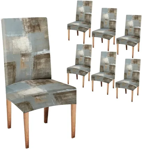 Vista 29 de TOMWISH Fundas para Sillas De Comedor 6, Fundas para sillas de comedor, pintura de arte abstracto, funda extraíble elástica de elastano para silla