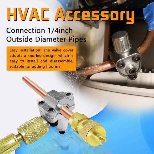 Vista 6 de Boltigen Válvula de servicio de acceso, válvula Schrader HVAC de relleno de cobre de latón con núcleo de vástago de 1/4 pulgadas SAE x 1/4 pulgadas