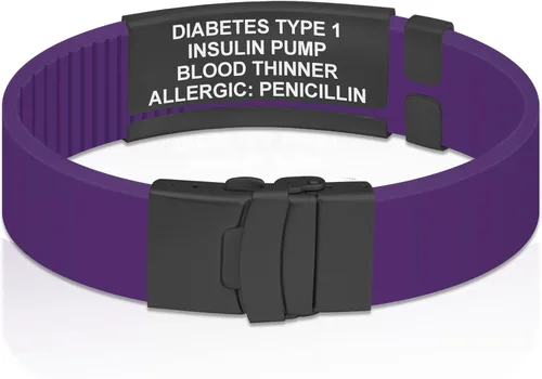 Vista 110 de Divoti Pulsera de identificación de alerta médica grabada personalizada, grabado láser de doble cara, pulsera de silicona, cierre de seguridad