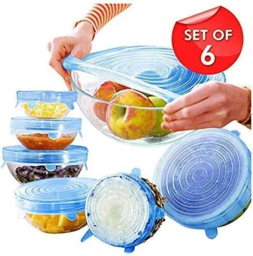 Vista 2 de Tapas elásticas de silicona, multitamaño, reutilizables, para alimentos y cuencos, aptas para lavavajillas y congelador (multicolor)